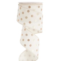 Gold Polka Dot Wired Ribbon White And Gold Dot Ribbon Wired Edge Burlap ... - $24.99