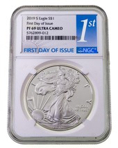 2019-S Silver American Eagle Proof Graded by NGC as PF69 Ultra Cameo FDOI - $118.79