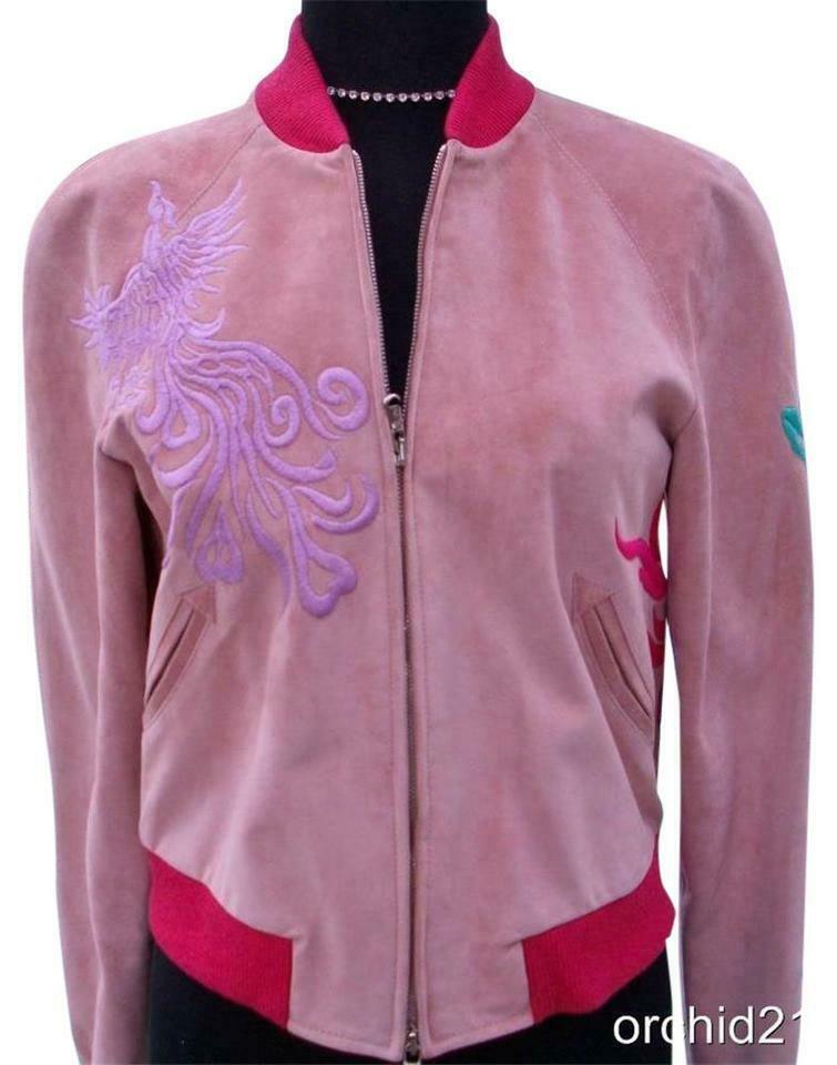 Primary image for Donald Pliner Suede Leather Bomber Jacket Coat Embroidery New XS/S Lined $1500