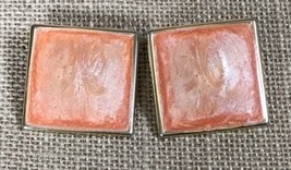 Vintage Orange Swirl Square Enamel Earrings Big Bold Statement Fairy Grunge - $14.85