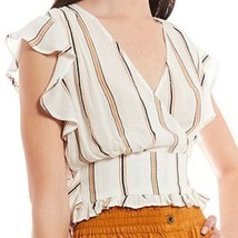 NWT Jessica Simpson Size XS White Stripe Print Flutter Sleeve Tie Back Crop Top - $19.99