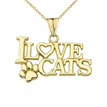 10k Solid Yellow Gold &quot;I Love Cats&quot; Paw Pendant Necklace  - £119.67 GBP+