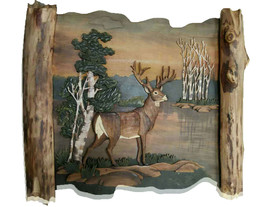 Zeckos Deer Hand Crafted Intarsia Wood Art Wall Hanging 29 X 33 X 3 Inches - £233.00 GBP