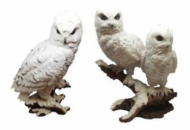 Woodlands Night Watch White Snow Owls Perching on Tree Branch Figurine S... - $99.99
