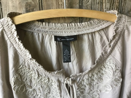 INC Top Shirt Short Sleeve Beige Studded Rhinestone Elastic Waist Size L - £11.61 GBP