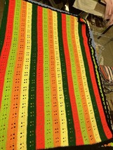 Vintage 70&#39;s Handmade Retro Boho Crochet Throw Afghan Blanket 51”x72” - £22.02 GBP