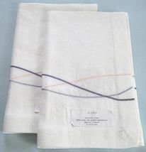 Sferra Cade Linen Dinner Napkins 2 PC. Embroidered Triple Line Crocus 20... - $36.53