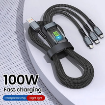 3-in-1 100W 5A Fast Charging USB To Type-C Micro Fast Charger Cable For iPhone 1 - £15.97 GBP