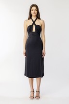 BARDOT Guilia Midi Tie-Neck Halter Dress Black Hidden Back-zip side slit size 6 - £37.35 GBP