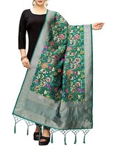 Banarsi Dupatta Chunni in-fashion Silk ethnic Women embroidery Petal Green - £29.58 GBP