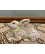 Vintage Raised Relief Floral Design White Rabbit Resin Figurine - $7.99