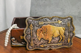 Western Wild Bison Buffalo With Native Indian Arrows Tooled Concho Trinket Box - £14.95 GBP
