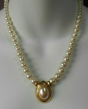Vintage Signed Napier Gold-tone Graduated Faux Pearl Pendant Necklace - £25.02 GBP