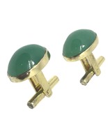 Antique Oval Green Jade Cufflinks Gold Over 925 Sterling Silver Signed C... - £100.15 GBP