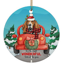 Cute Basset Hound Dog Riding Red Truck Ornament Christmas Gift For Puppy Lover - £13.41 GBP