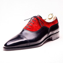 New Handmade New Men&#39;s Red Black Color Shoe, Men Lace Up Cap Toe Suede Leather S - £115.65 GBP