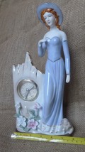 VTG Porcelain Decor Woman Girl Lady flowers dog Figurine Quartz Clock marked W - £35.05 GBP