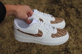 Custom Brown Maze Monogram Air Force 1s Plaid Mens Womens - $224.99