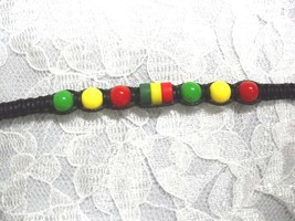 REGGAE BLACK MACRAME WEAVE RASTA RED GREEN YELLOW TIE BRACELET OR ANKLET... - $91.40 MXN