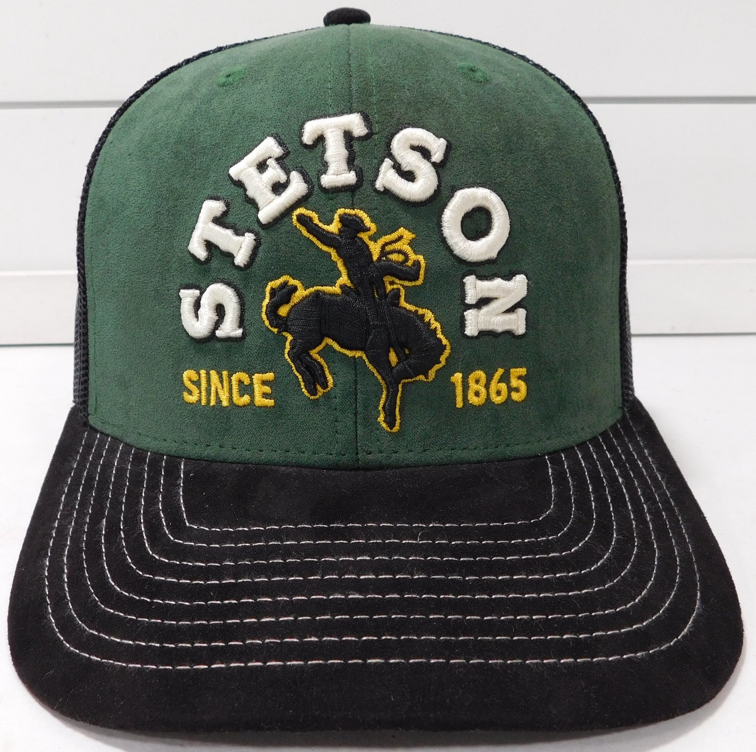 Stetson trucker Hat Adjustable Green suede Black Mesh Western Cowboy cap - $21.73