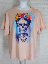 FRIDA KAHLO Sugar Skull Tee Shirt Peach Jerry Leigh New XXL - $16.82