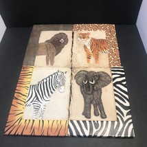 Safari Animal Art Wall Plaque Decoration Lion Tiger Zebra Elephant Set of 4 READ - £27.25 GBP