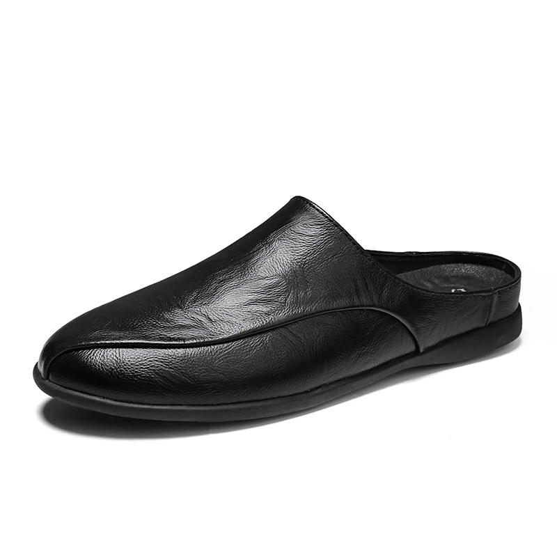 Men Summer Fashion Cow Split Casual Mules Male Breathable Half Loafer Slippers C - £40.52 GBP