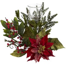 Poinsettia Candelabrum by Nearly Natural - $53.95