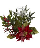 Poinsettia Candelabrum by Nearly Natural - $55.95