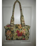 Croft &amp; Barrow Floral Tan Canvas and Leather Purse 3 Section Center Zip - £20.82 GBP