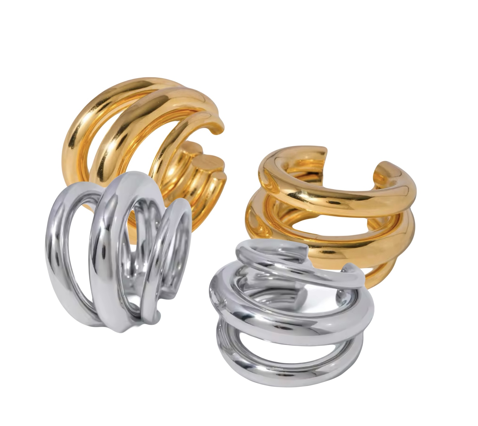 Triple Ring Cuff Earrings Stainless Steel