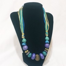 Chunky Beaded Multicolor Corded Bead Necklace  19&quot; Casual Corner Gold Green - £19.78 GBP