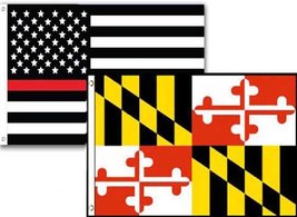 3x5 USA Thin Red Line Maryland State 2 Pack Flag Wholesale Set Combo 3&#39;x5&#39; PREMI - £7.80 GBP