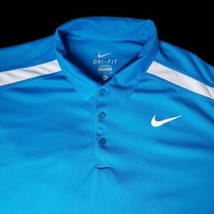 Nike Dri-Fit Men&#39;s Size XL Blue White Short Sleeve Activewear Polo Shirt - $16.17