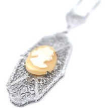  Art Deco 1920s Filigree Cameo Pendant Necklace Downton Gatsby Fancy  16... - €65,74 EUR