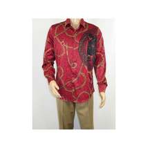 Mens PLATINI Sports Shirt With Rhine Stones Medallion Chain Design RHL8179 Wine image 6