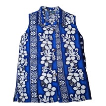 VTG Blue Sky Hawaiian Floral 100% Rayon Button Up Collared Sleeveless Bl... - £10.61 GBP