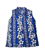 VTG Blue Sky Hawaiian Floral 100% Rayon Button Up Collared Sleeveless Bl... - £10.70 GBP
