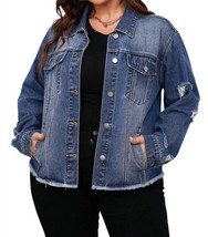 Dear Lover plus size distressed flap pocket denim jacket in DARK BLUE - £24.08 GBP