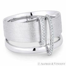 0.10 ct Round Cut Diamond Pave 14k White Gold Right-Hand Thick Double-Band Ring - £839.29 GBP