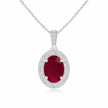 ANGARA Vintage Style Oval Ruby Pendant with Diamond Halo in 14K Solid Gold - £989.47 GBP
