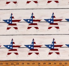 Cotton America Stars and Stripes Patriotic Cream  Fabric Print BTY D406.32 - £10.34 GBP