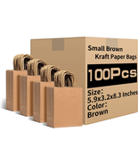 RACETOP Small Brown Kraft Paper Bags with Handles Bulk, 5.9&quot;X3.2&quot;X8.3&quot; 1... - £28.22 GBP