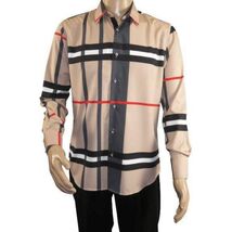 Men Sports Shirt by DE-NIKO Long Sleeves Fashion Print Soft Modal NK1010 Tan image 2