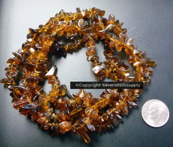 34 in Chocolate brown transparent glass chip beads strand temp strung BS037 - £2.31 GBP
