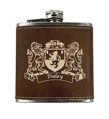 Daley Irish Coat of Arms Leather Flask - Rustic Brown