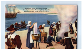 Pilgrims First Washing Day 1620 Plymouth Massachusetts Postcard - £16.98 GBP