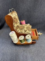 Vintage Sewing Wood Rocker Chair w/ Thread &amp; Pin Cushion drawer Germany Scissors - £24.80 GBP