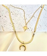 18K Gold Filled Double Layer Necklace – Moon &amp; Star Pendant, 20&quot; - $58.11 CAD