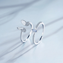 Unique Design Silver Plated Korean White 3D Butterfly Zircon Double Ring Set - £12.78 GBP